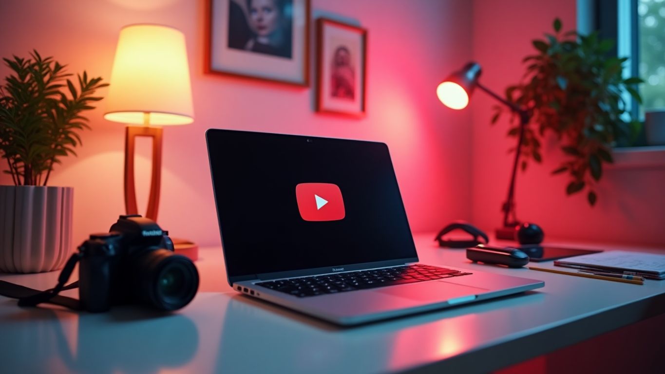 Laptop and camera on a stylish workspace.