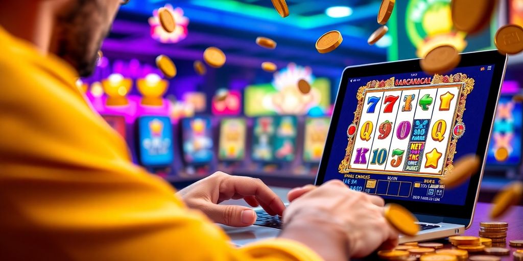 ผู้เล่นกำลังสนุกกับสล็อตออนไลน์บนแล็ปท็อป