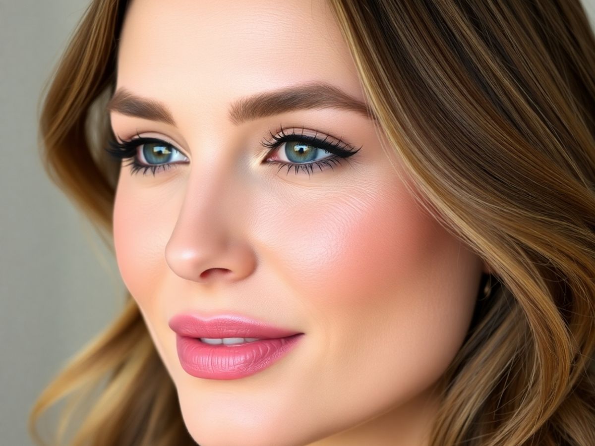 Fată cu ten luminos, machiaj natural, ochi feminini, buze nude