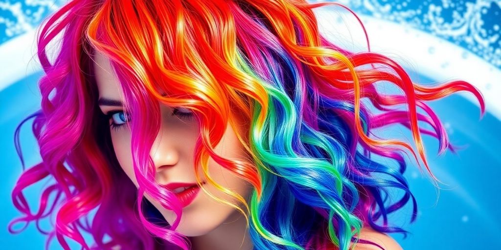 Buntes, welliges Haar im Wasserrutschen-Stil.