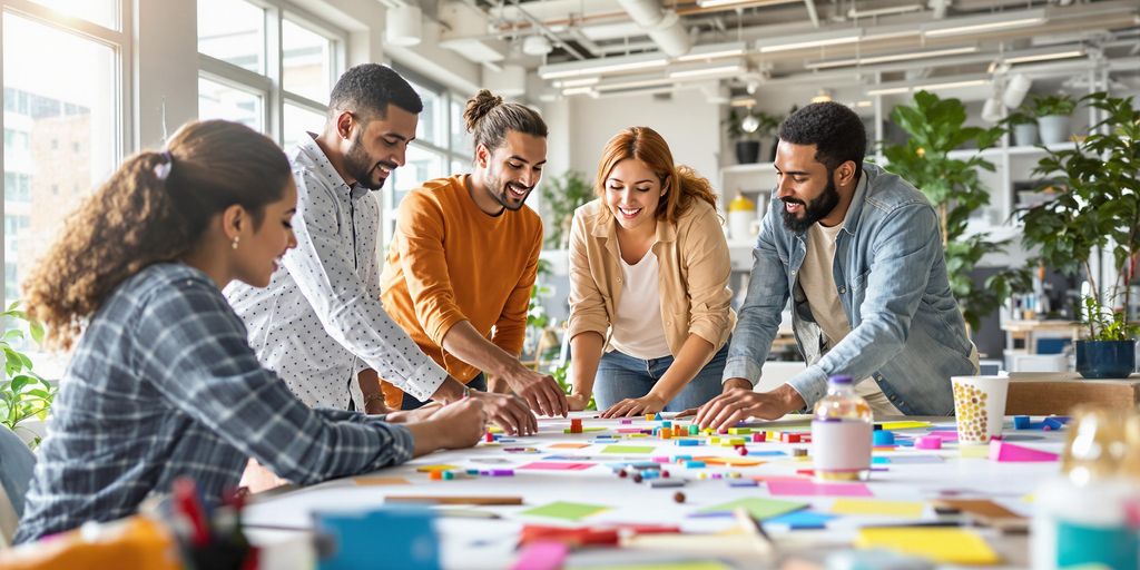 Medarbeidere som samarbeider om innovative ideer.