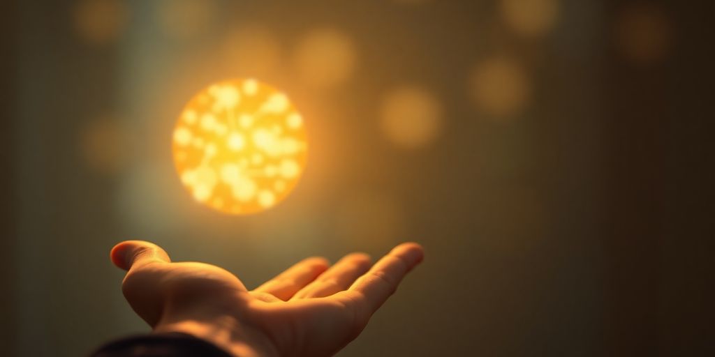 Person reaching for a bright, shining goal.