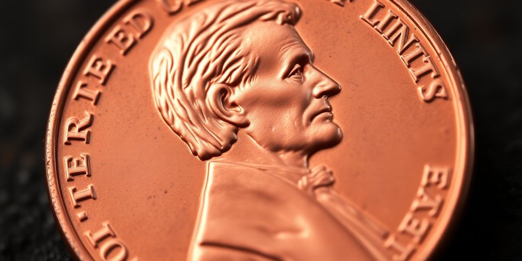 Close-up of a penny with doubled die error.