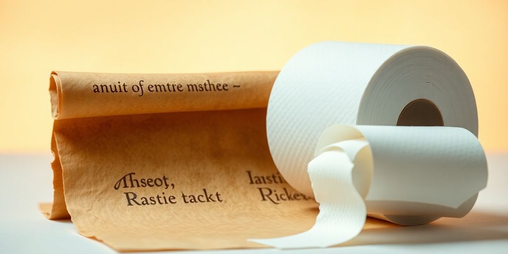 Ancient scrolls and modern toilet paper rolls.
