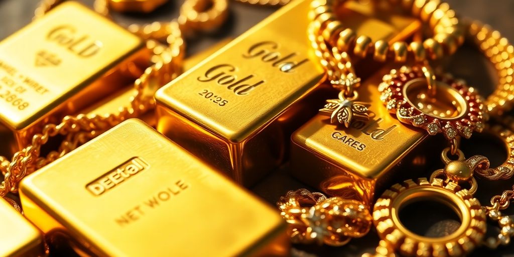 Des barres et bijoux en or brillants.