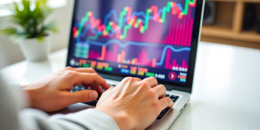 Laptop screen with financial data