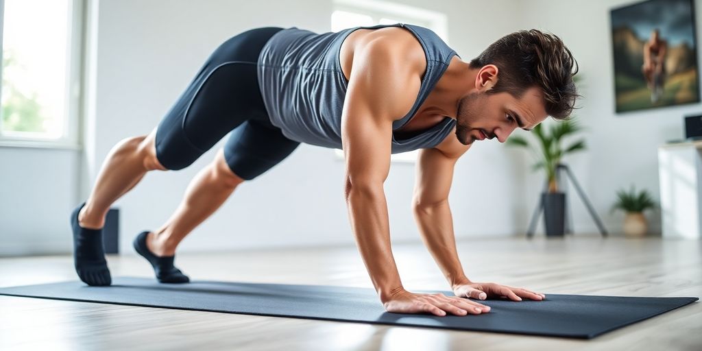 Cyclist doing planks on a yoga mat