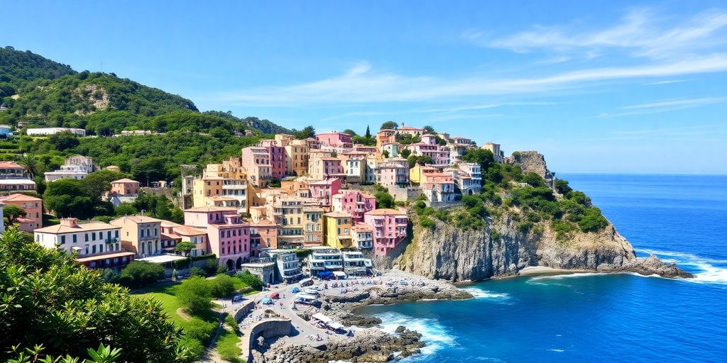 Amalfiküste mit bunten Häusern und blue sea.