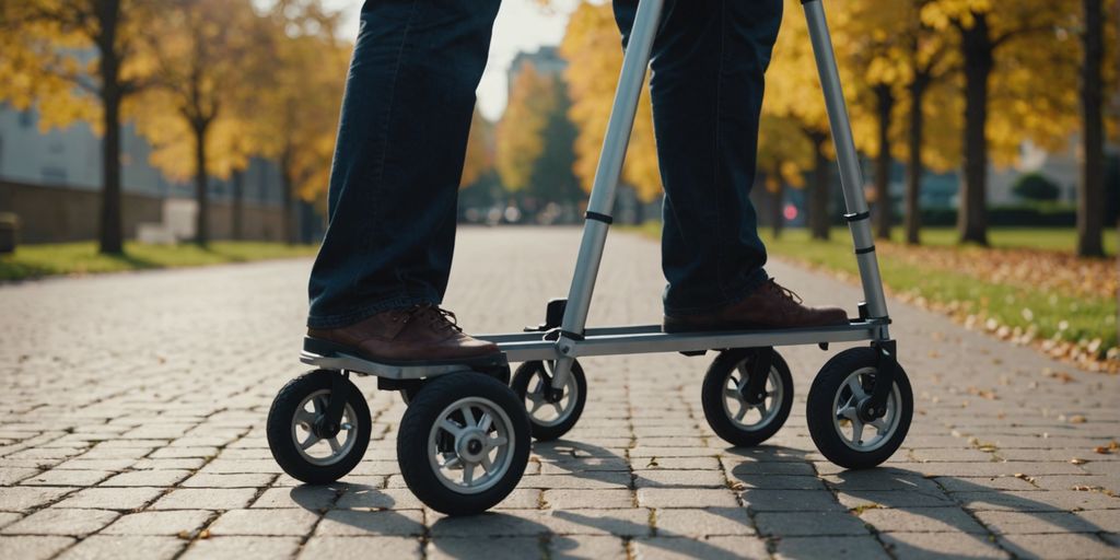 High-performance walker with wheels on a smooth pathway, ensuring safe and comfortable walking for users.