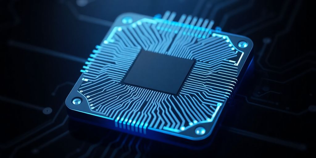 Alibaba AI chip with glowing blue circuitry
