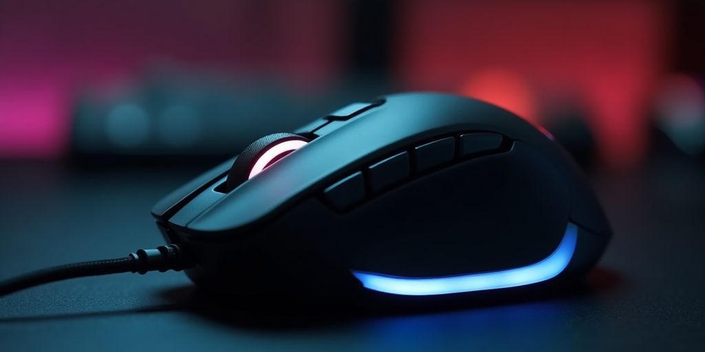 Nahaufnahme einer Gaming-Maus mit ergonomischem Design.