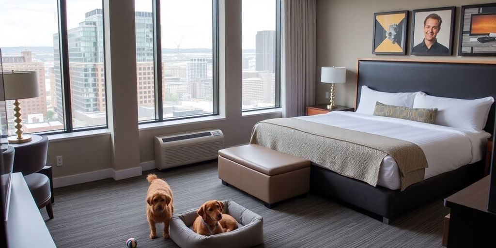 Cozy pet-friendly hotel room in Pittsburgh.