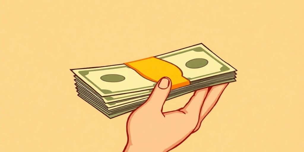 Cartoon hand offering a wad of cash.