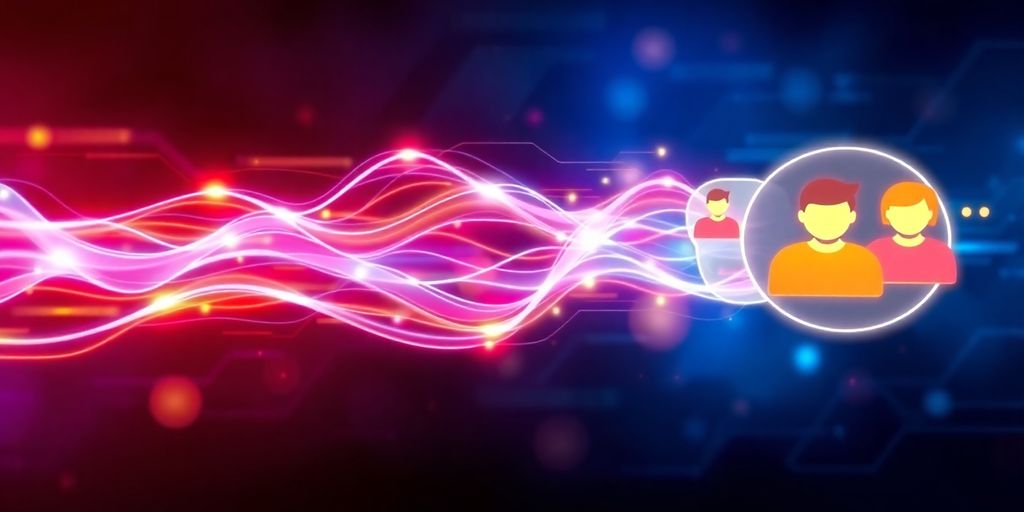 Abstract visualization of rapid digital progress and customer engagement.