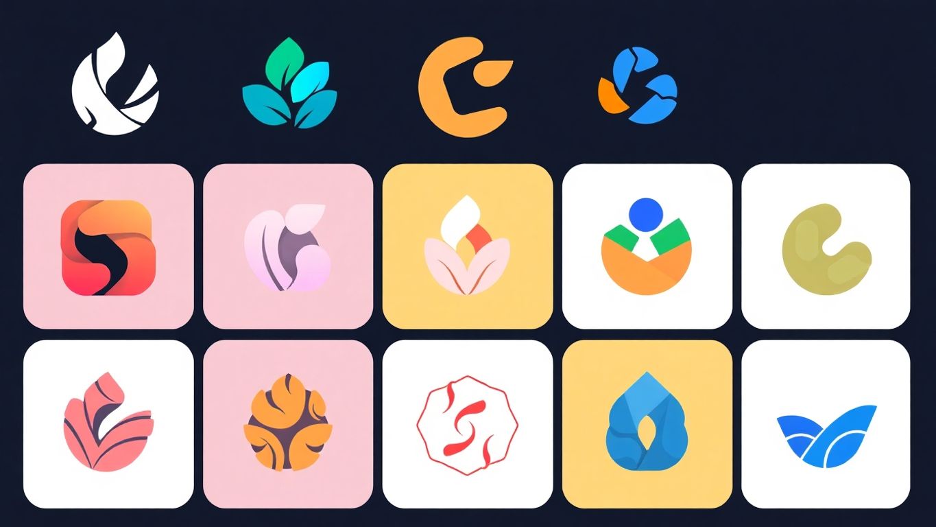 Flate, moderne logo design illustrasjoner med myke farger.