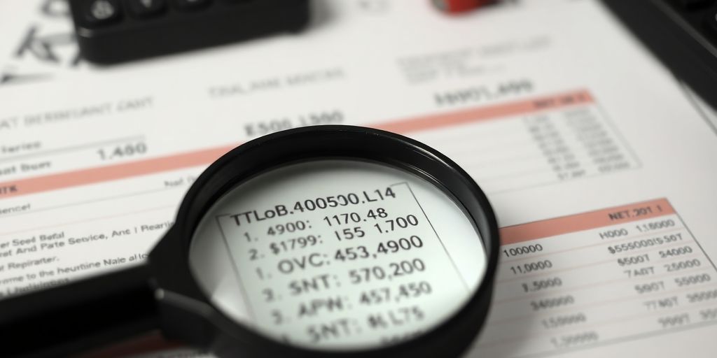 Close-up of a magnifying glass over financial documents.