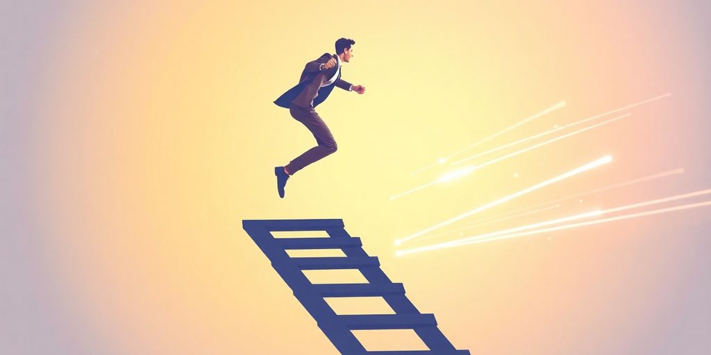 Person climbing career ladder, successful