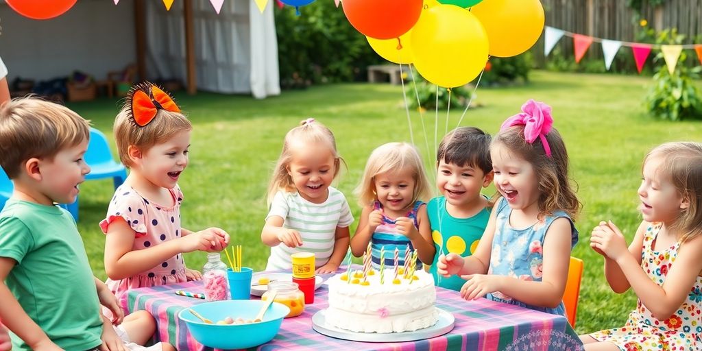 Children enjoying a colourful, screen-free outdoor party.
