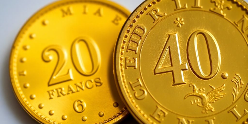 Pièces Napoléon en or de 20 et 40 francs.