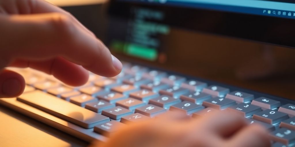 Teclado de computador com dedos prontos para bloquear.