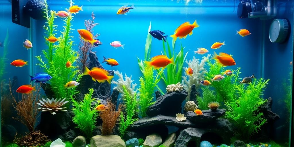 色彩斑斓的鱼在美丽的水族箱中游泳。