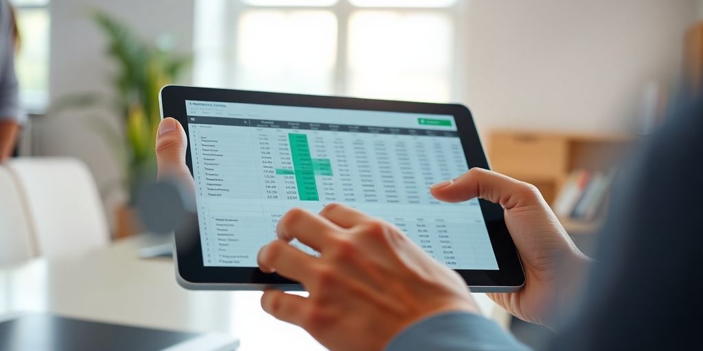 Person reviewing real estate documents on a tablet.