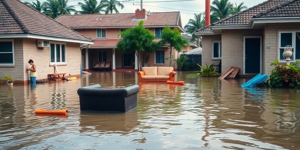 Flooded home showing damage from climate change effects.