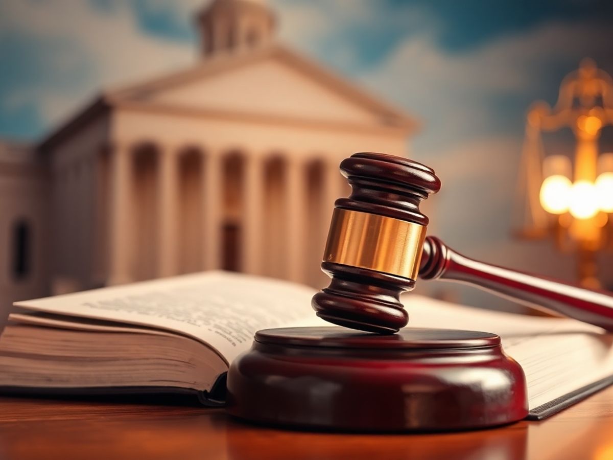 Ciocan de judecător pe o carte de drept.