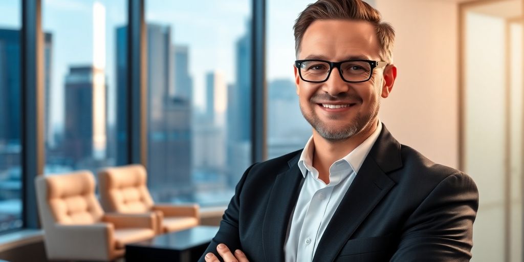Dirigeant d'entreprise dans un bureau moderne.