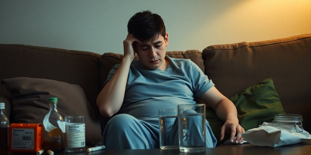 Person feeling fatigued during a POTS flare at home.