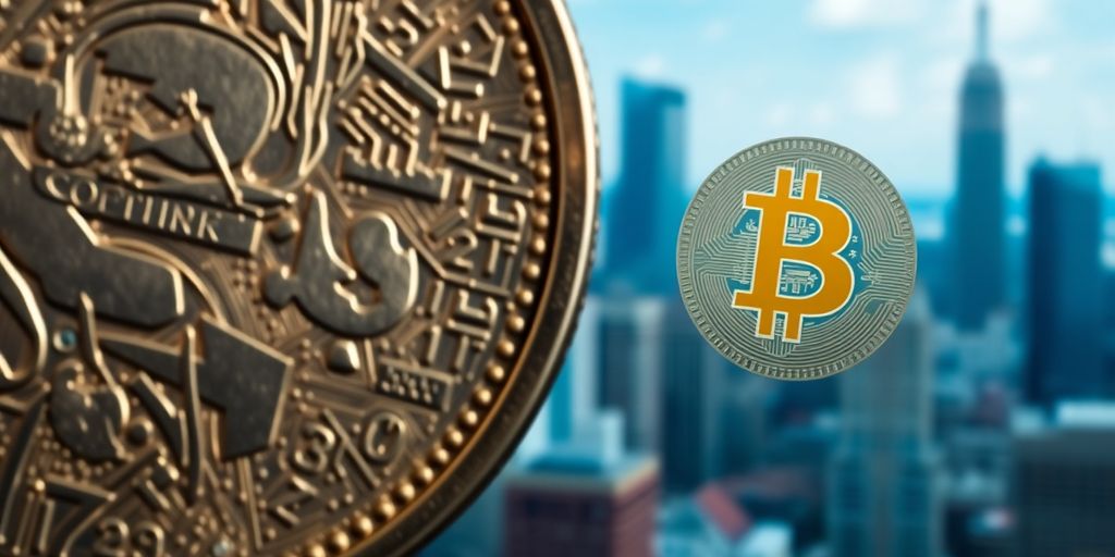 Understanding the Distinctions: How Is Cryptocurrency Different From Government Issued Currency? 3 Coin and digital currency side by side on a surface.