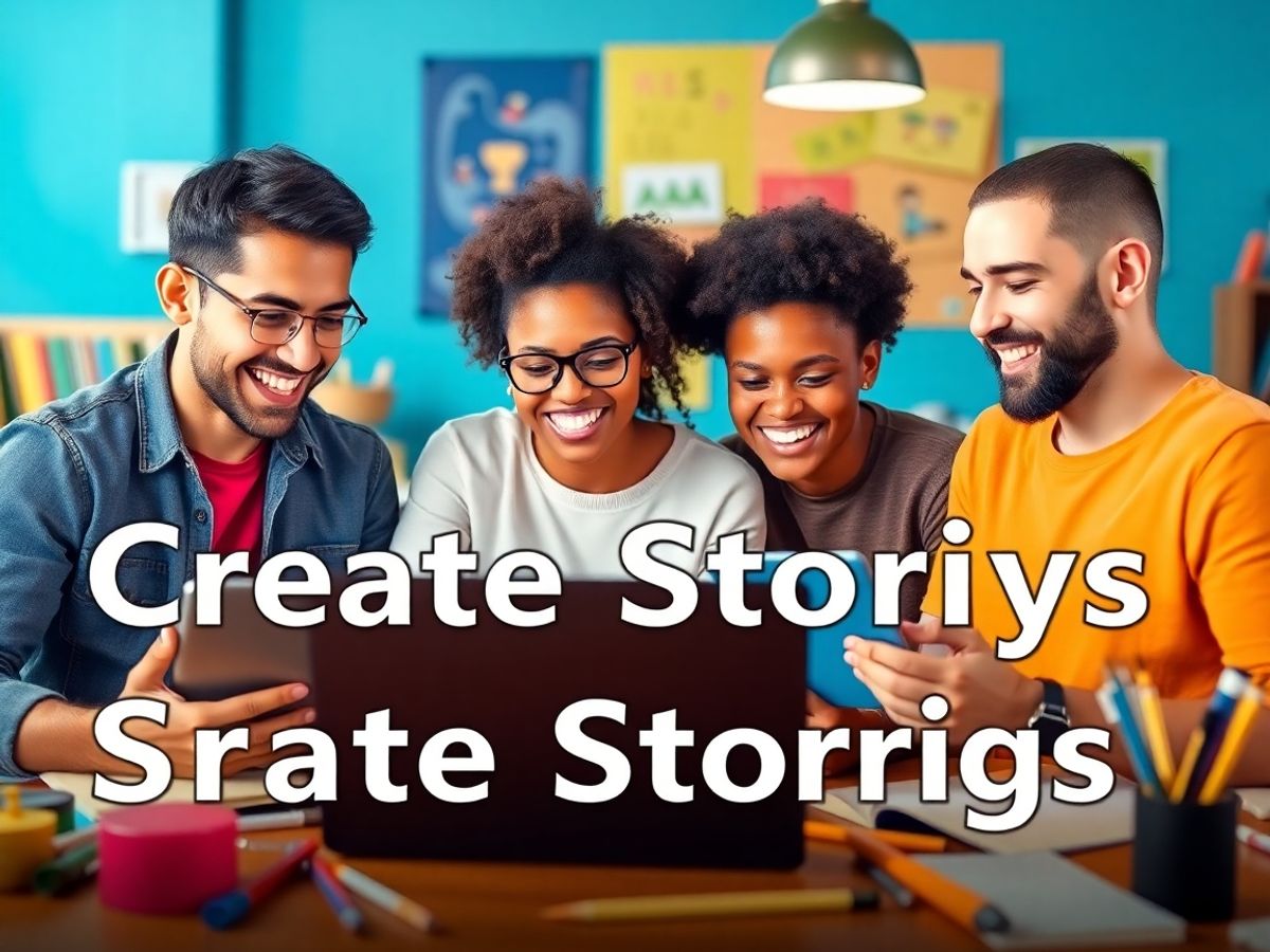 Oameni folosind tehnologie pentru a crea povești captivante.