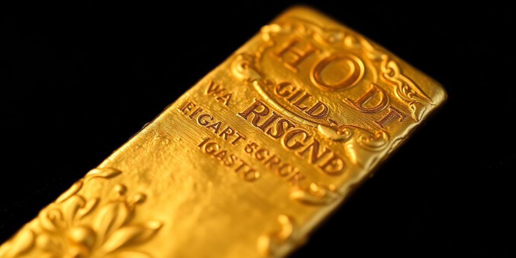 Lingot d'or vintage sur fond sombre.