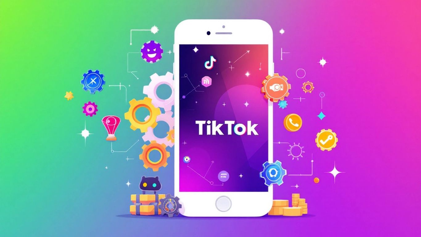 Smartphone with TikTok app and automation elements.