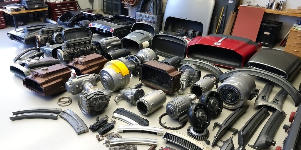 Chrysler car parts laid out.