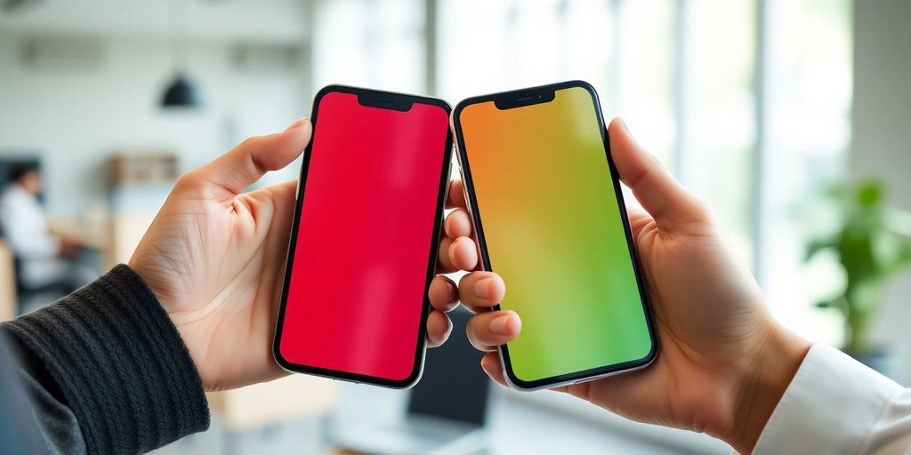 Two people comparing phones