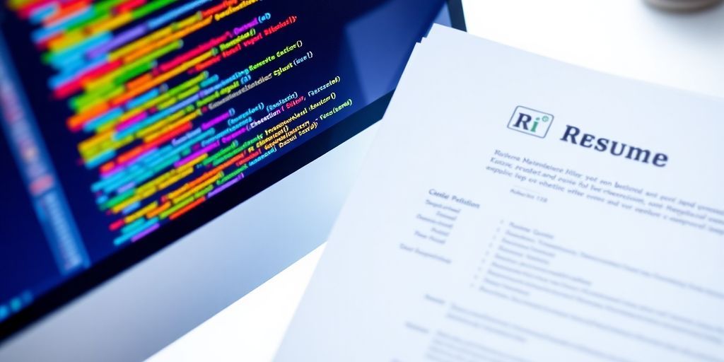 Illustrative image of a resume and code