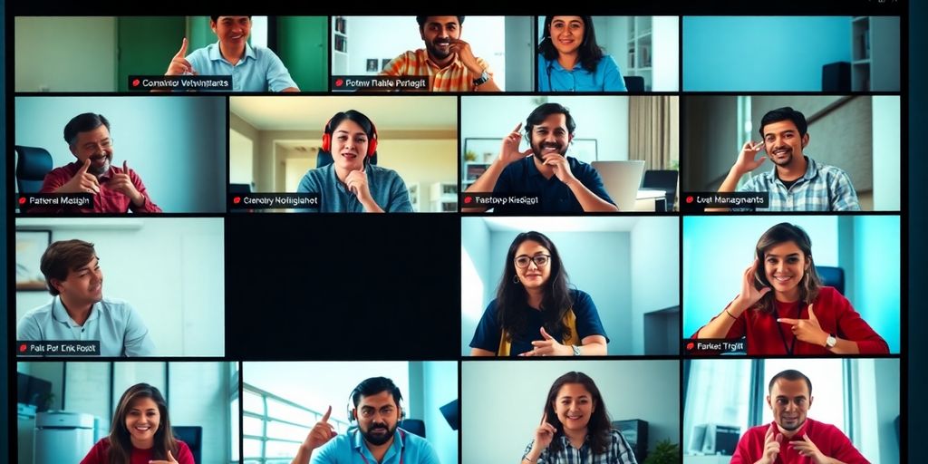 Diverse participants engaging in a lively virtual meeting.