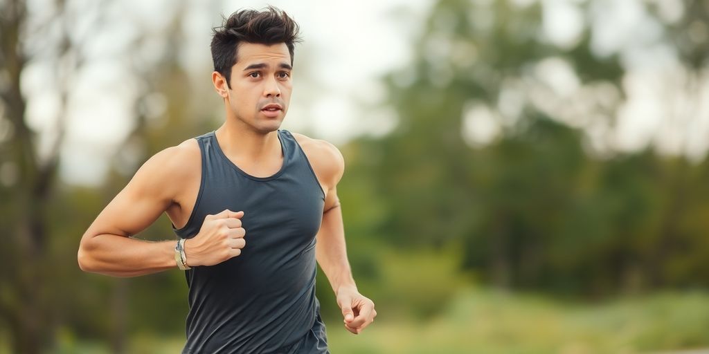 Person running with a determined expression.