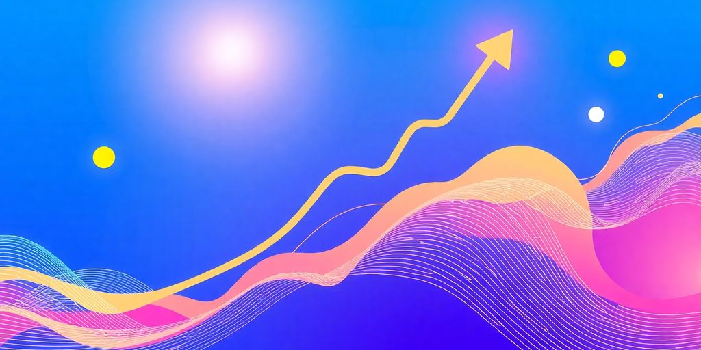 E-commerce growth with upward abstract shapes.