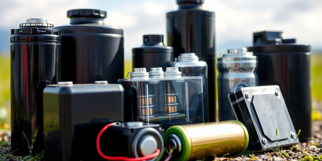 Innovative battery types displayed in a natural setting.