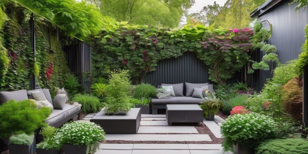 beautiful garden with vertical gardening elements and artistic landscape design