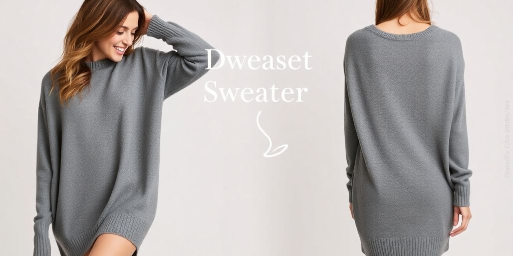 Woman wearing a cozy sweater dress.