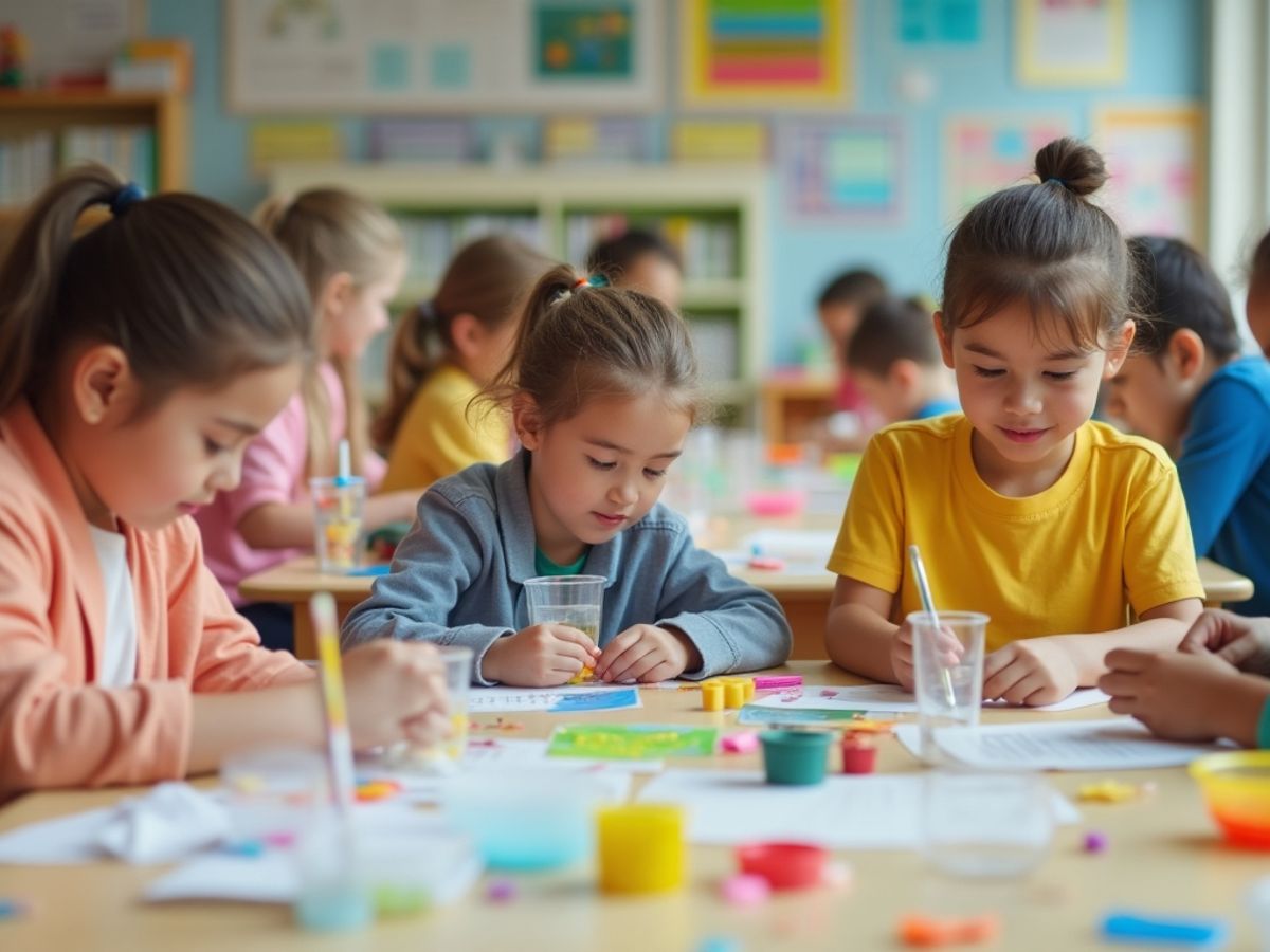 Copii lucrând la experimente științifice în clasă.