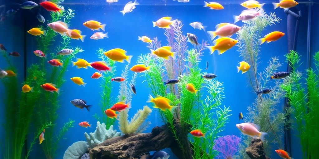 Colorful aquarium tank with fish and aquatic plants.