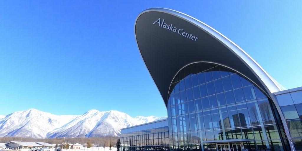 The modern exterior of the Alaska Airlines Center building.
