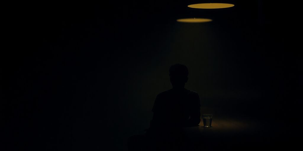 Person drinking alone at a bar in low light.