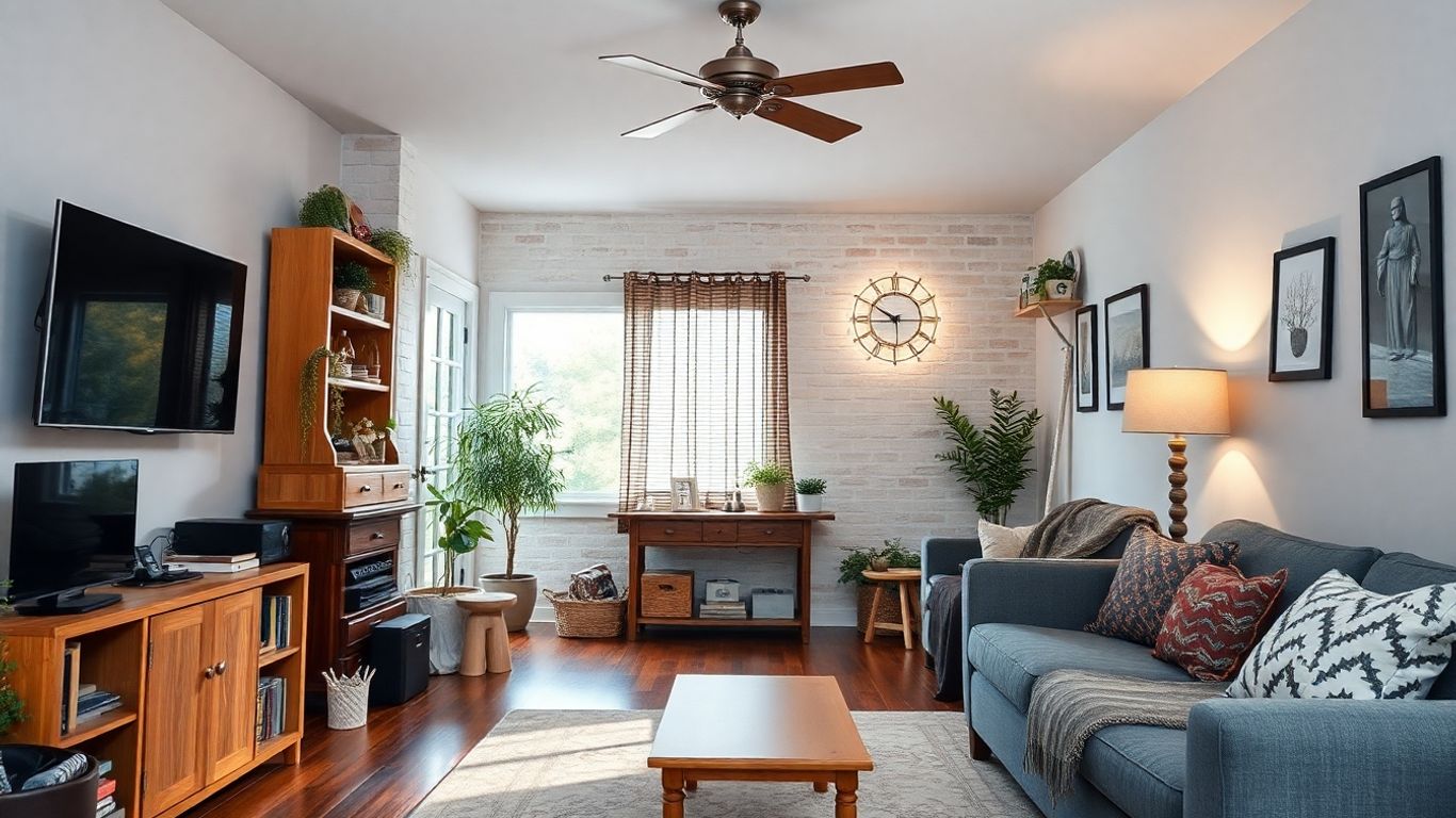 Casa acogedora con muebles y objetos personales destacados adentro.
