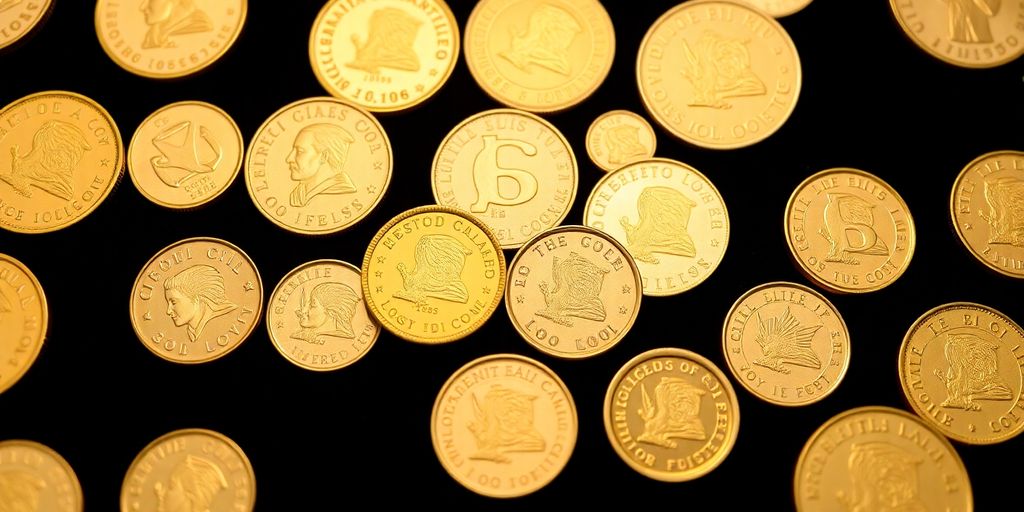 Pièces d'or mexicaines sur un fond sombre.