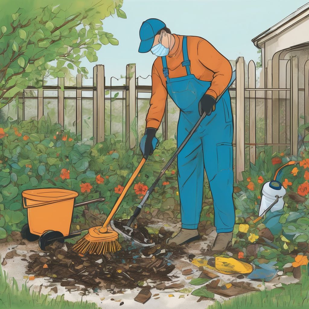 person cleaning garden debris and rubbish